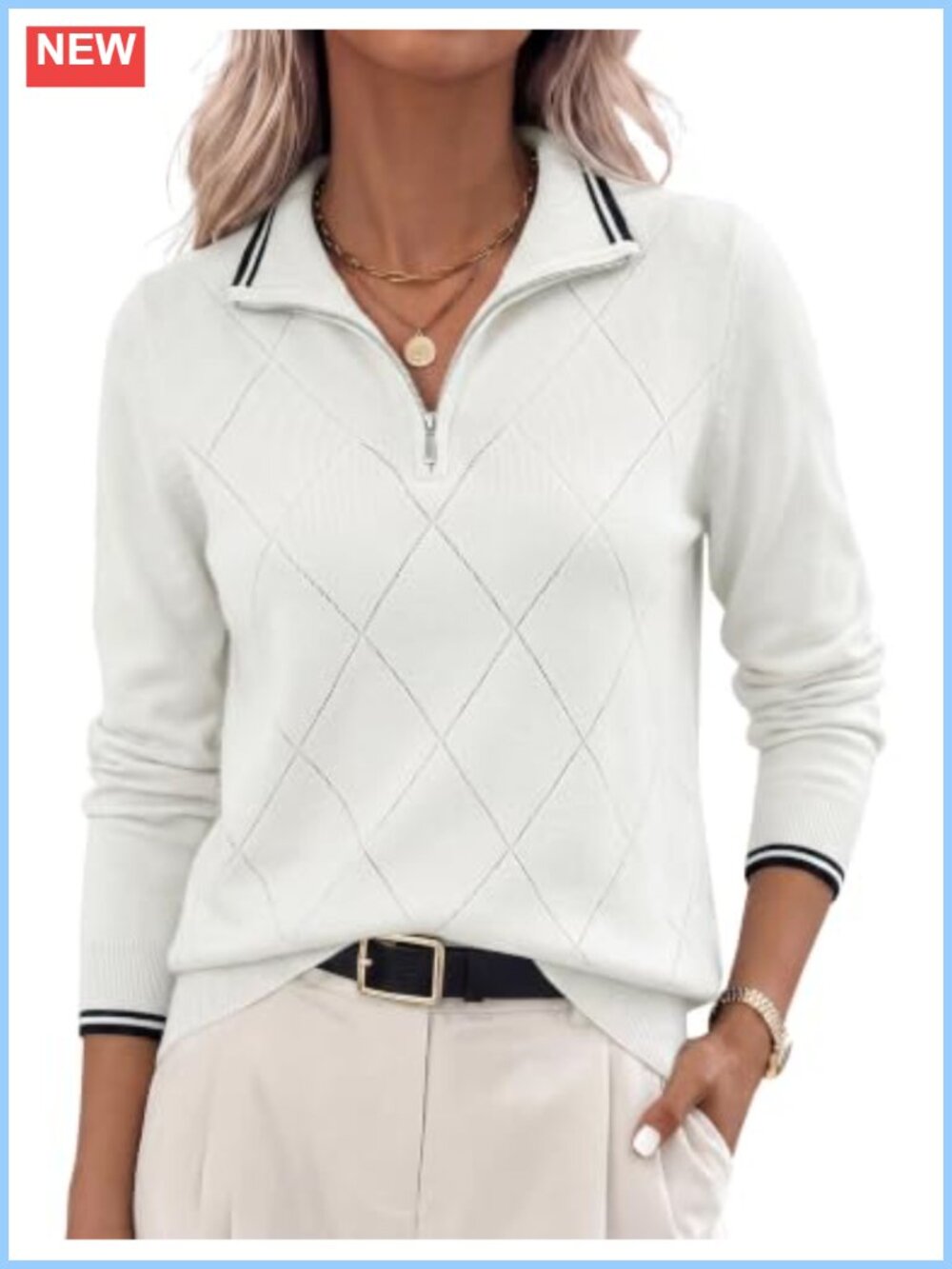 Quarter Zip Ribbed Knit Pullover Sweater Women Fleece Lined V-Neck